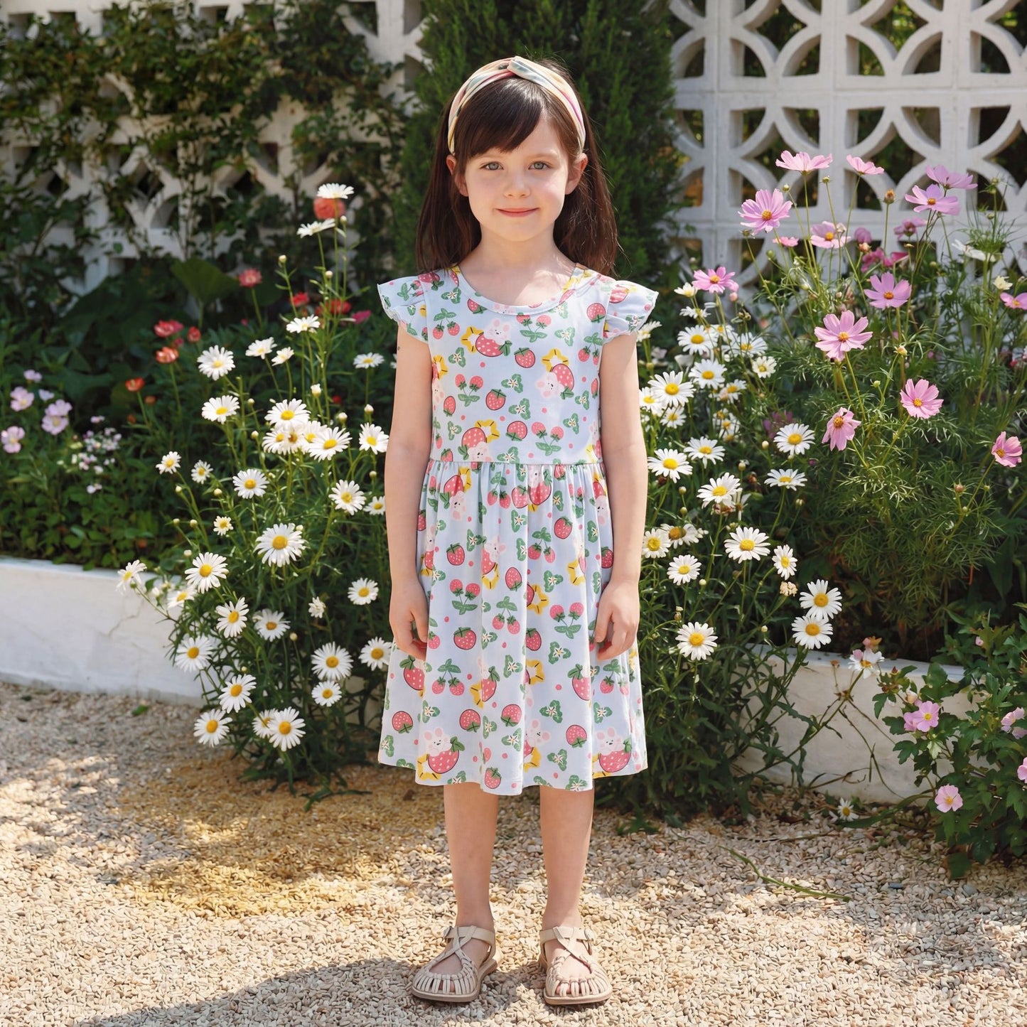 Style Girls' Dress Cartoon Ruffle Sleeve Dress Princess Dress