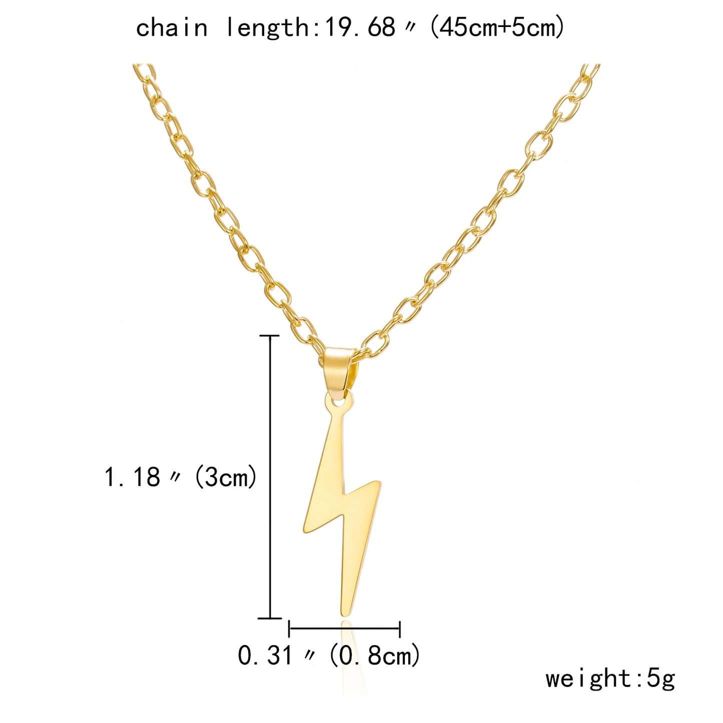 Long Chain Lightning Pendant for Women or Men