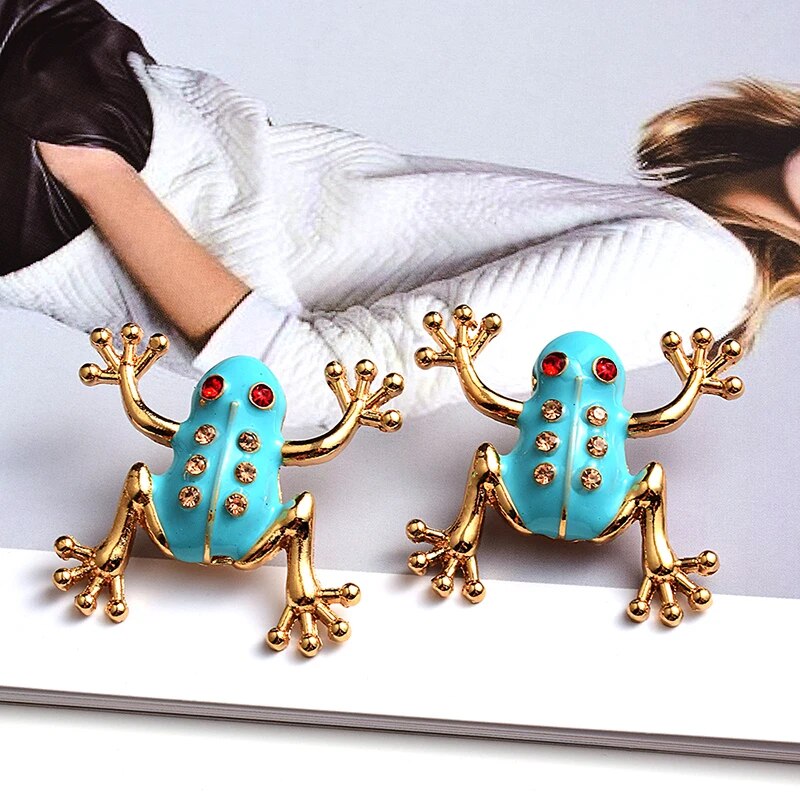 New Cute Animal Enamel Stud Earrings For Women Frog Metal Earring Girls Birthday Party Jewelry Accessories