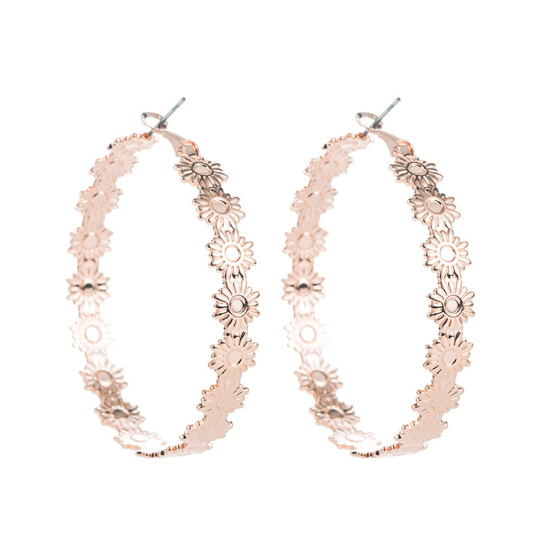 Trendy New Jewelry Metal Flower Texture Geometric Earrings Women's High Fashion Earrings