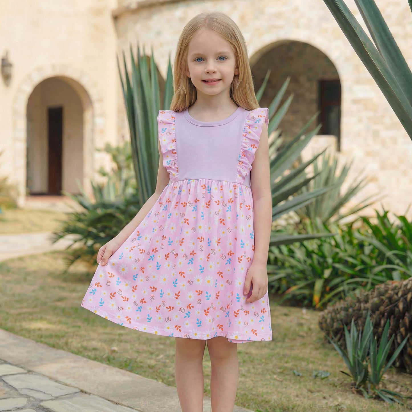 Style Floral Sleeveless Ruffle Princess Dress for Girls