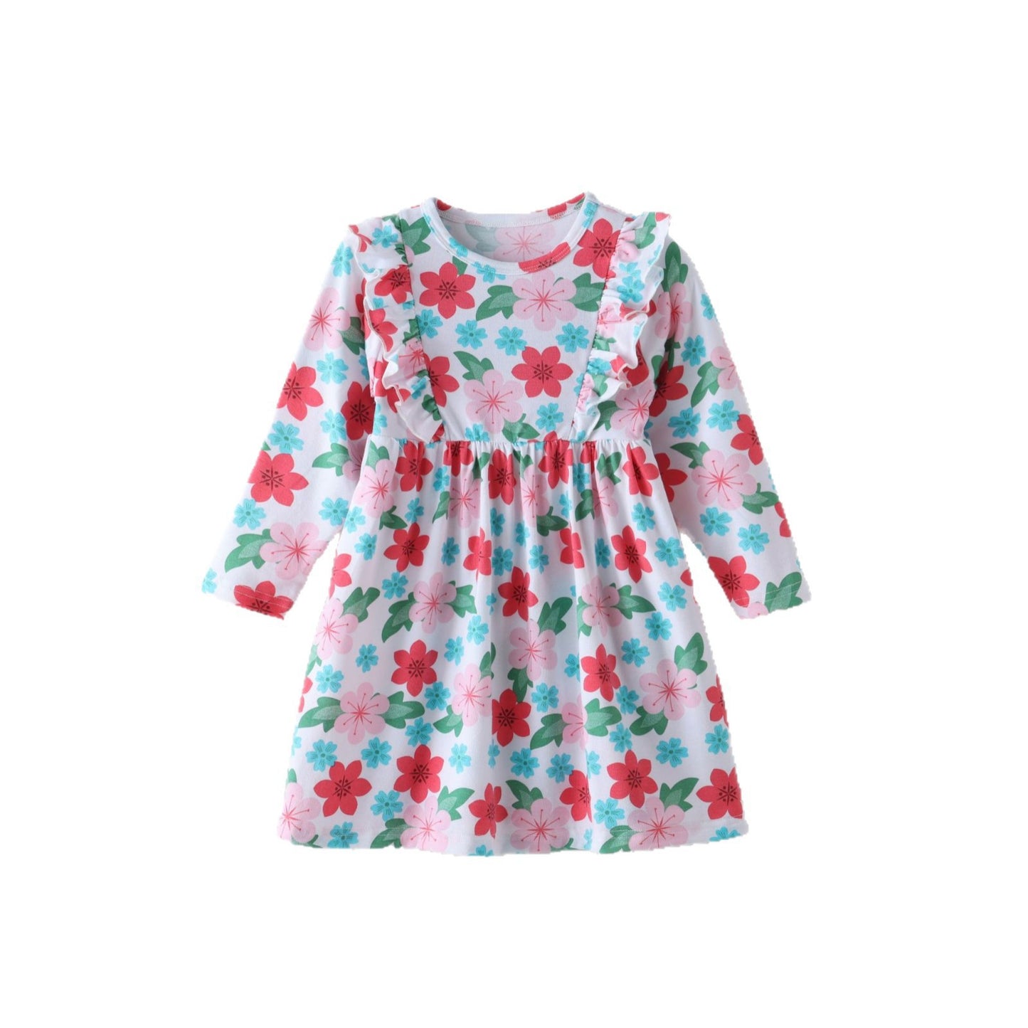 Flower Print Long Sleeve Dress for Girls