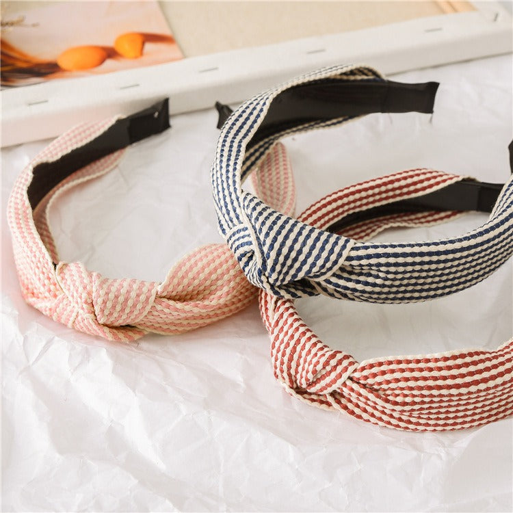 Korean New Simple Cross Grid Hair Hoop Women's Wide Version Crimping Knot Headband Hair Band Jewelry