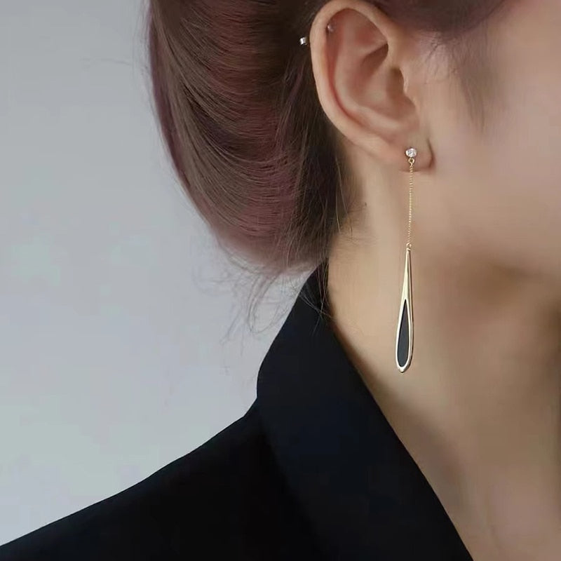 Fashion Black Drop Tassel Long Earrings New Fashion Party Luxury Accessories For Women's Temperament Jewelry