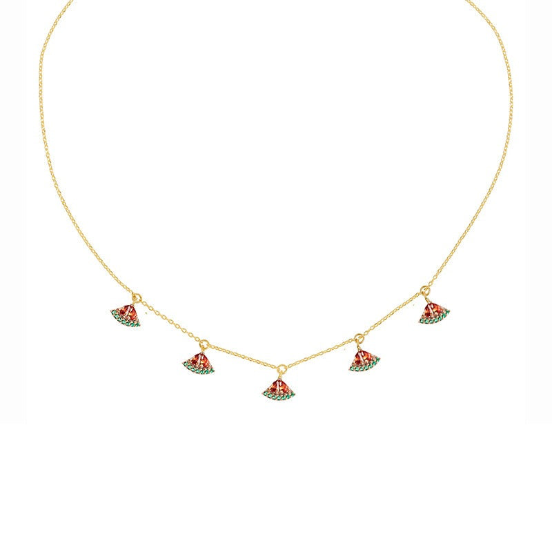 Jewelry INS Hot Color Zircon Necklace Cherry Honey Peach Tropical Fruit Collar Chain Necklace Girl