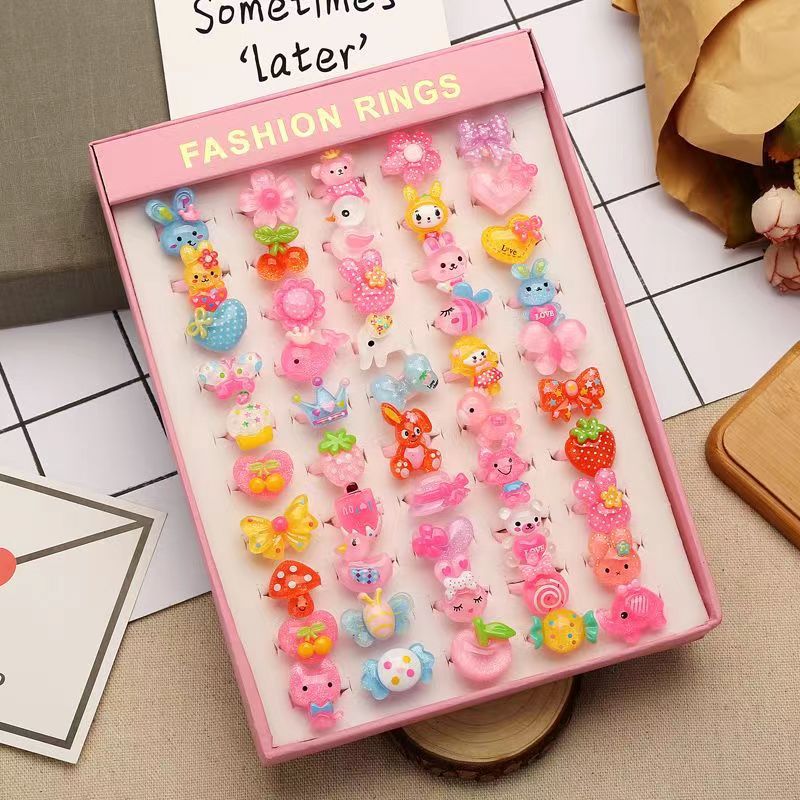 Children's Ring Female Cartoon Jewelry Princess Ring Resin Toy Set Kindergarten Little Gift Girl Handwear