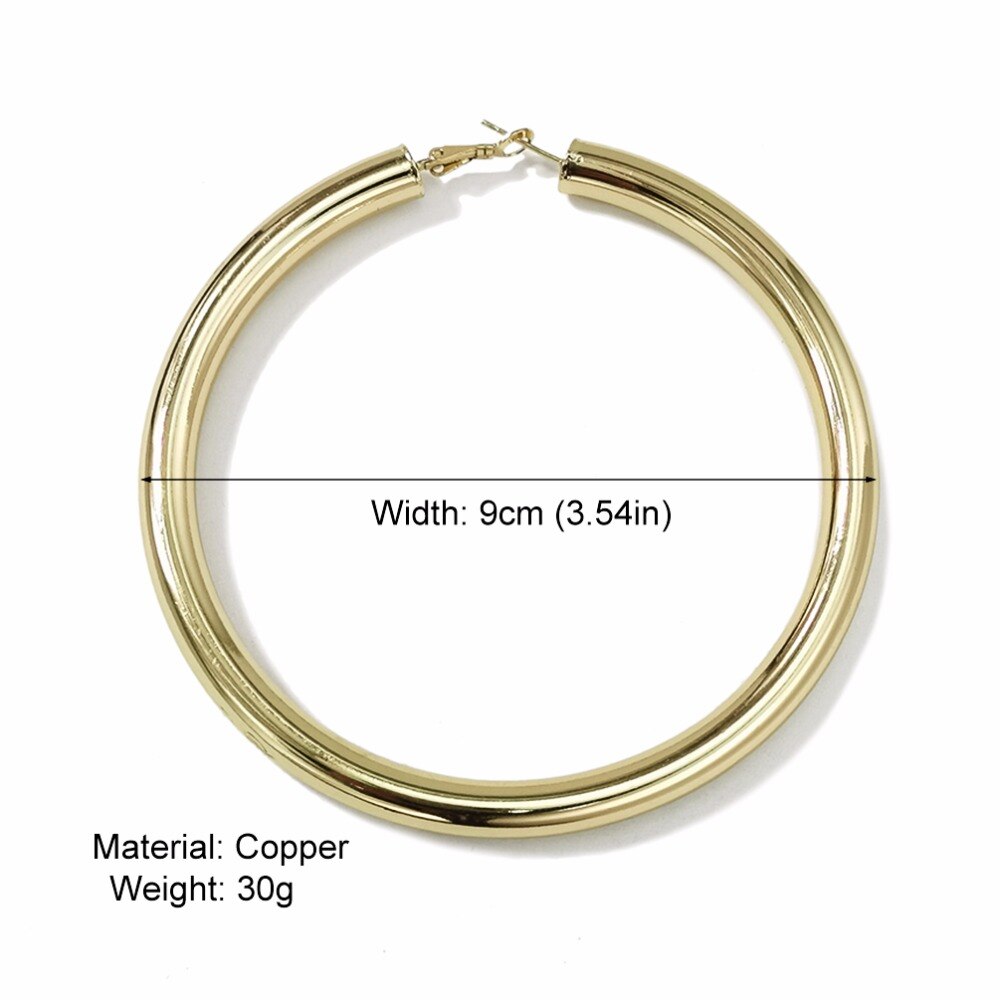 90mm Diameter Wide Copper Hoop Earrings Unique Round Metal Statement Big Earrings For Women Jewelry UKEN