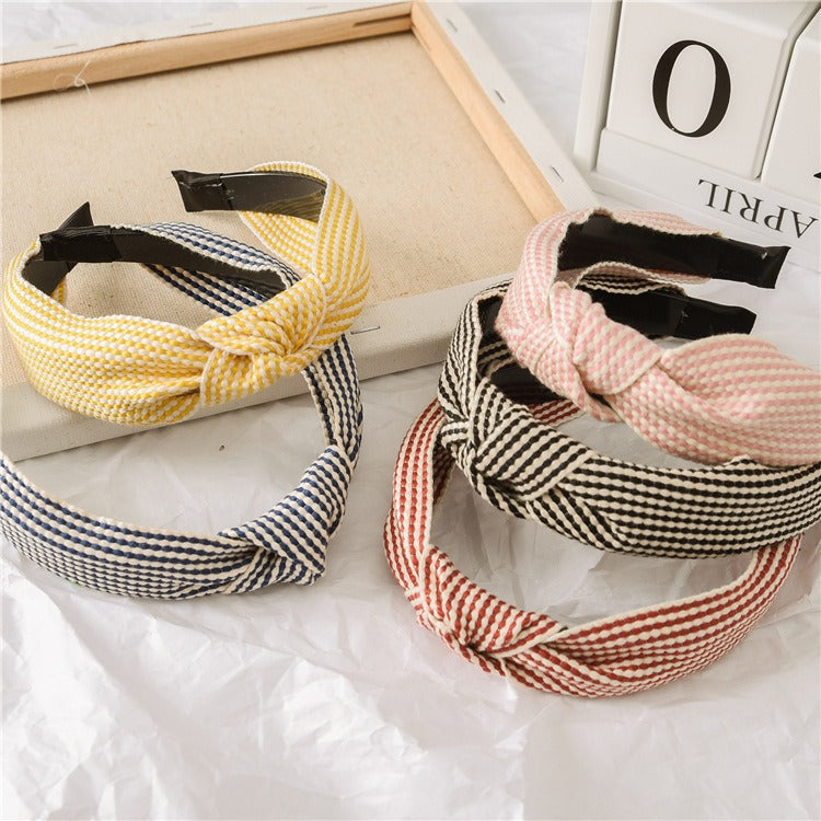 Korean New Simple Cross Grid Hair Hoop Women's Wide Version Crimping Knot Headband Hair Band Jewelry