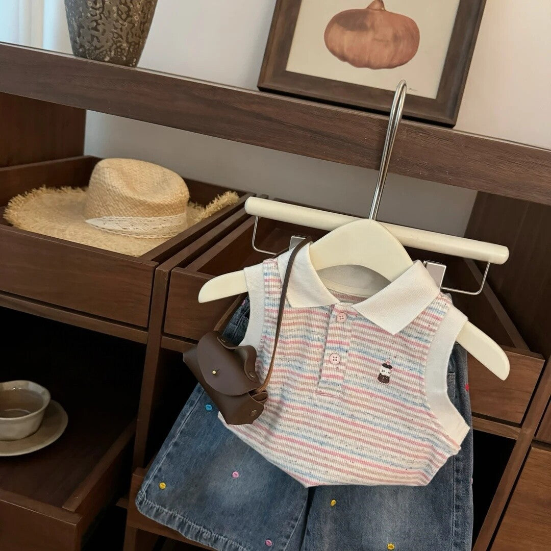 Vest Cheongsam Jeans Set for Girls Outfit
