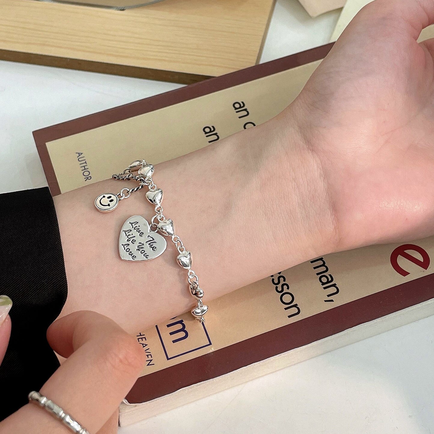 S925 Sterling Silver Small Love Bracelet Women's Light Luxury Style Summer New Smiley Face Jewelry