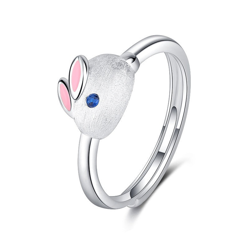 Ins S925 Sterling Silver Bunny Ring Fairy Style Cute Animal Ring Cartoon Girl Jewelry Girl