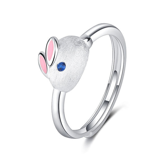 Ins S925 Sterling Silver Bunny Ring Fairy Style Cute Animal Ring Cartoon Girl Jewelry Girl