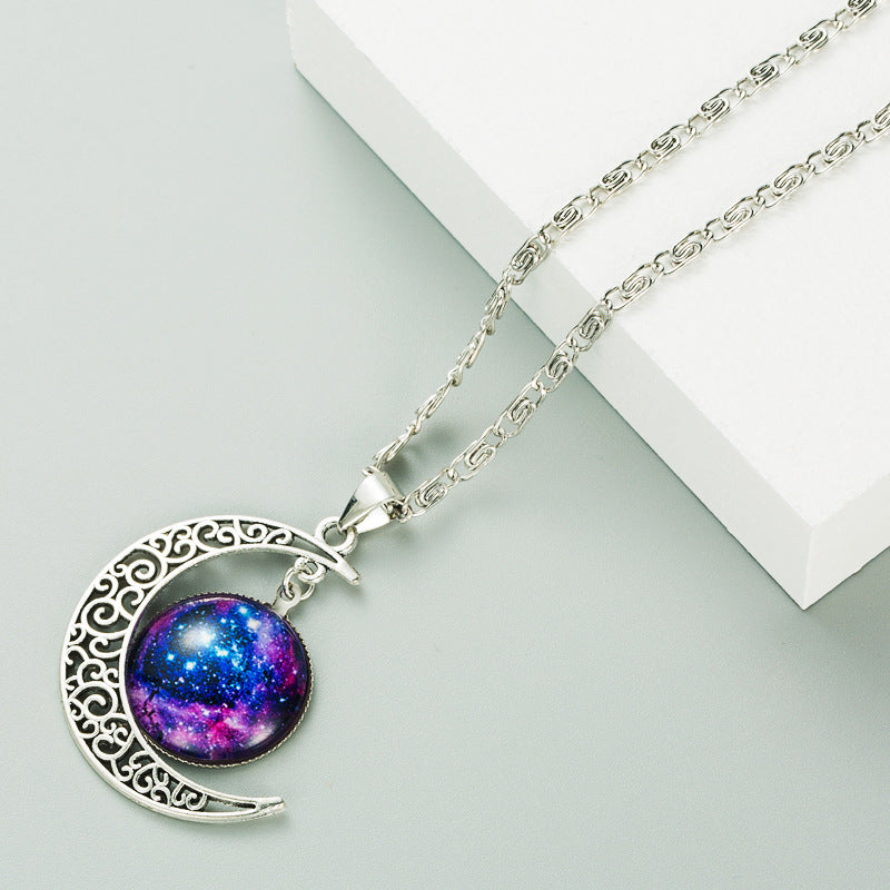 Fashion Moon Galaxy Star Gem Necklace Fashion Men's and Women's Hip-Hop Sweater Chain Jewelry