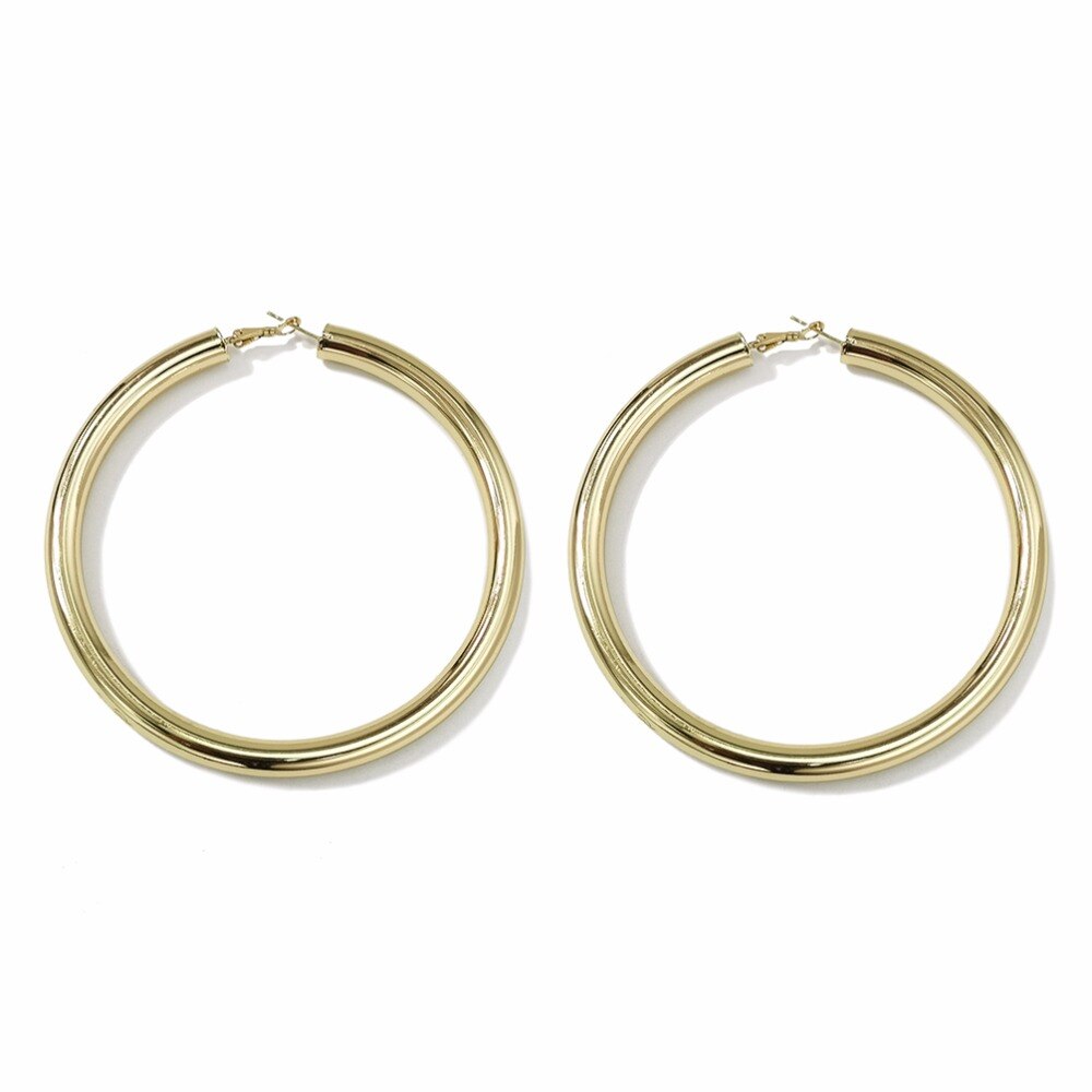 90mm Diameter Wide Copper Hoop Earrings Unique Round Metal Statement Big Earrings For Women Jewelry UKEN
