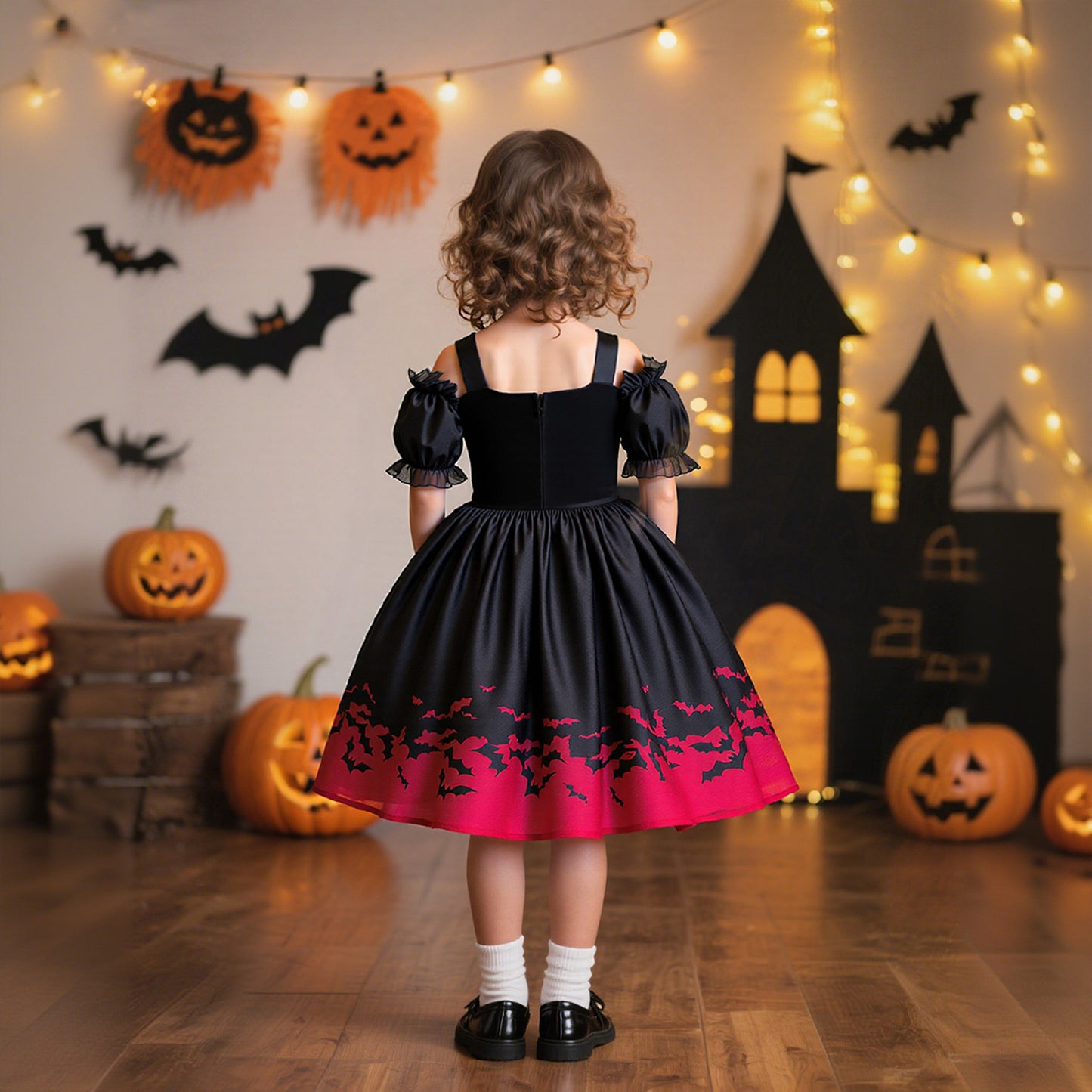 Halloween New Girls' Princess Dress Printed Organza Dress Children's Festival
