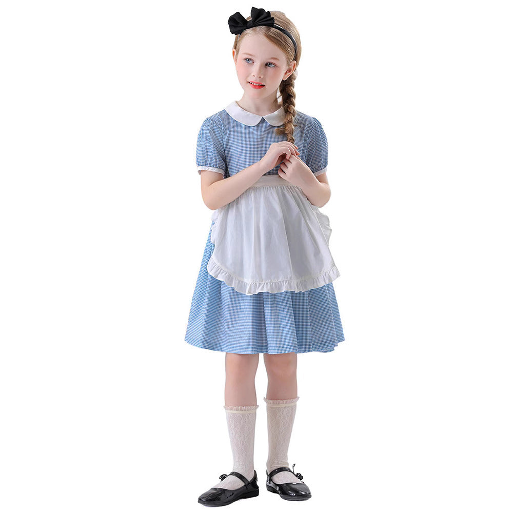 Halloween Cosplay Alice Princess Dress for Girls Blue Maid Costume Dress