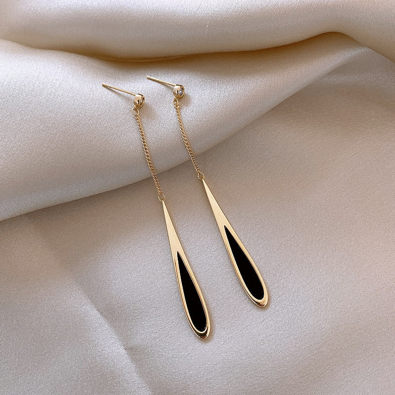 Fashion Black Drop Tassel Long Earrings New Fashion Party Luxury Accessories For Women's Temperament Jewelry