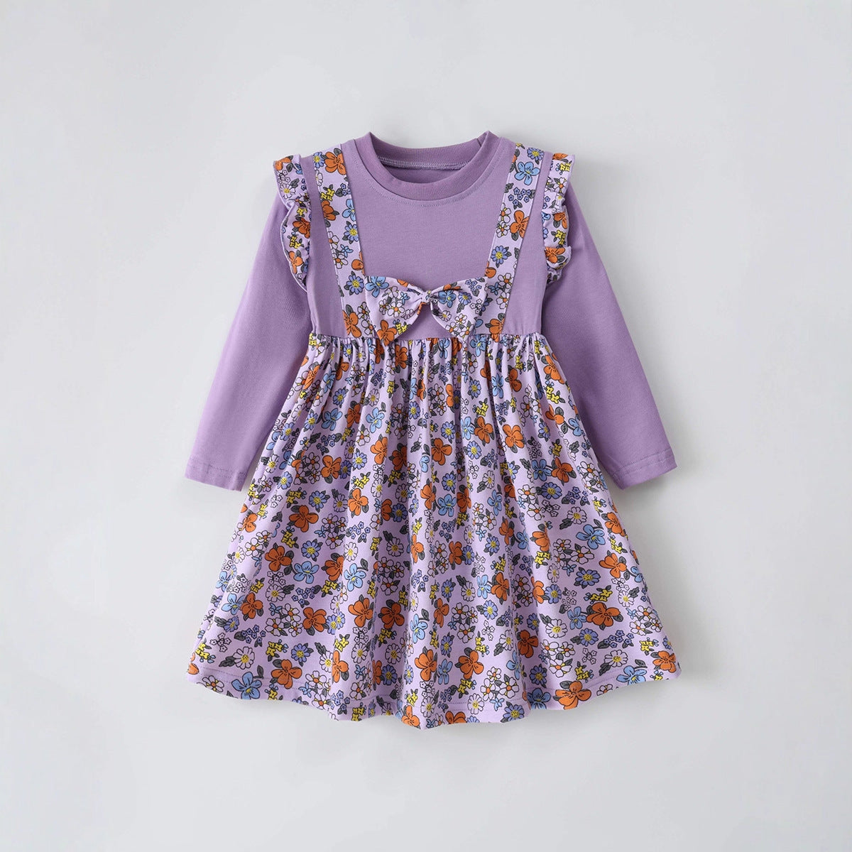 Old Girls' Long Sleeve Dress with Bow