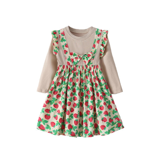 Old Girls' Butterfly Knot Long Sleeve Dress