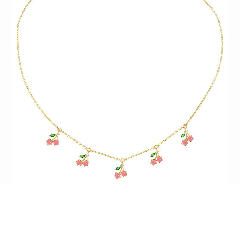 Jewelry INS Hot Color Zircon Necklace Cherry Honey Peach Tropical Fruit Collar Chain Necklace Girl
