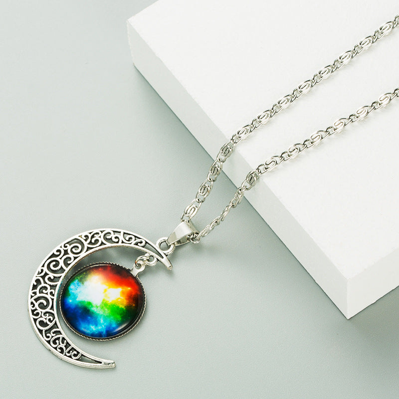 Fashion Moon Galaxy Star Gem Necklace Fashion Men's and Women's Hip-Hop Sweater Chain Jewelry
