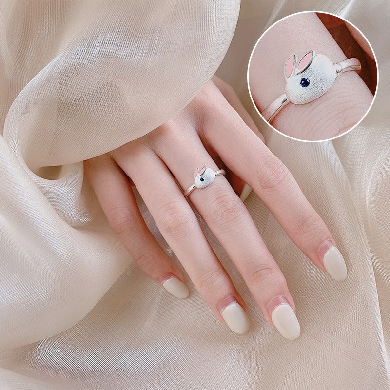 Ins S925 Sterling Silver Bunny Ring Fairy Style Cute Animal Ring Cartoon Girl Jewelry Girl