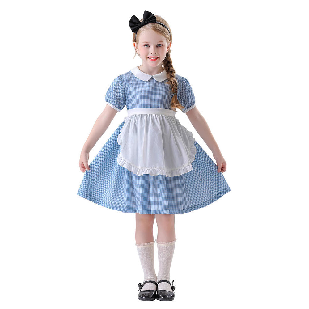 Halloween Cosplay Alice Princess Dress for Girls Blue Maid Costume Dress