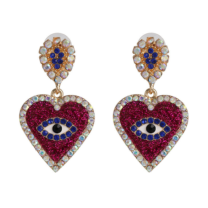 New Jewelry Fashion Temperament Heart-Shaped Stud Earrings Creative Diamond Gemstone Eye Earrings