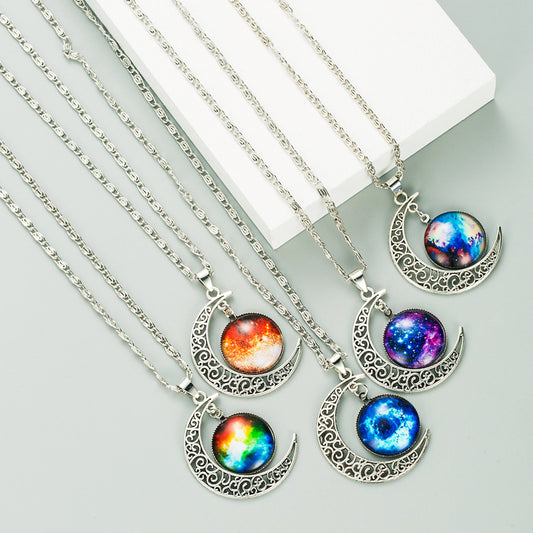 Fashion Moon Galaxy Star Gem Necklace Fashion Men's and Women's Hip-Hop Sweater Chain Jewelry