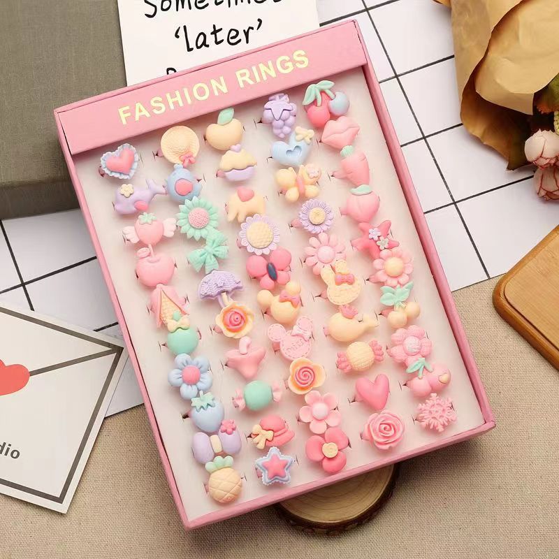 Children's Ring Female Cartoon Jewelry Princess Ring Resin Toy Set Kindergarten Little Gift Girl Handwear