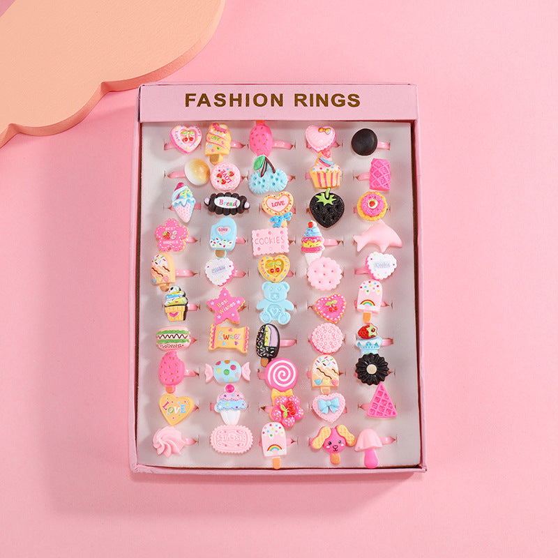Children's Ring Female Cartoon Jewelry Princess Ring Resin Toy Set Kindergarten Little Gift Girl Handwear