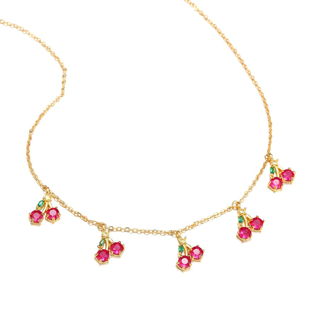 Jewelry INS Hot Color Zircon Necklace Cherry Honey Peach Tropical Fruit Collar Chain Necklace Girl