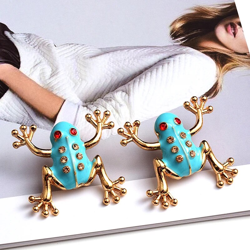 New Cute Animal Enamel Stud Earrings For Women Frog Metal Earring Girls Birthday Party Jewelry Accessories