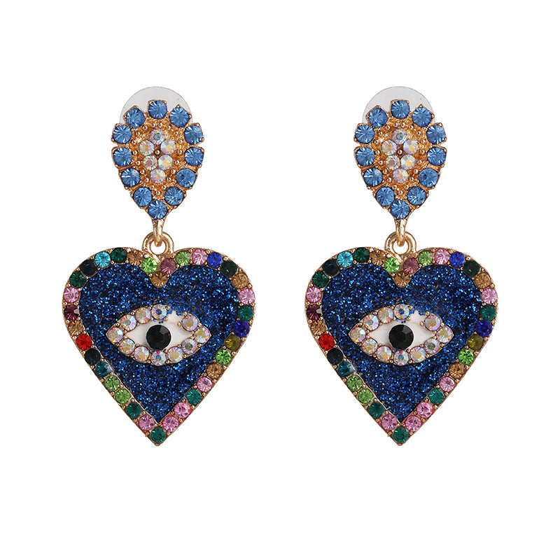 New Jewelry Fashion Temperament Heart-Shaped Stud Earrings Creative Diamond Gemstone Eye Earrings
