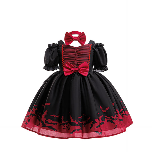 Halloween New Girls' Princess Dress Printed Organza Dress Children's Festival