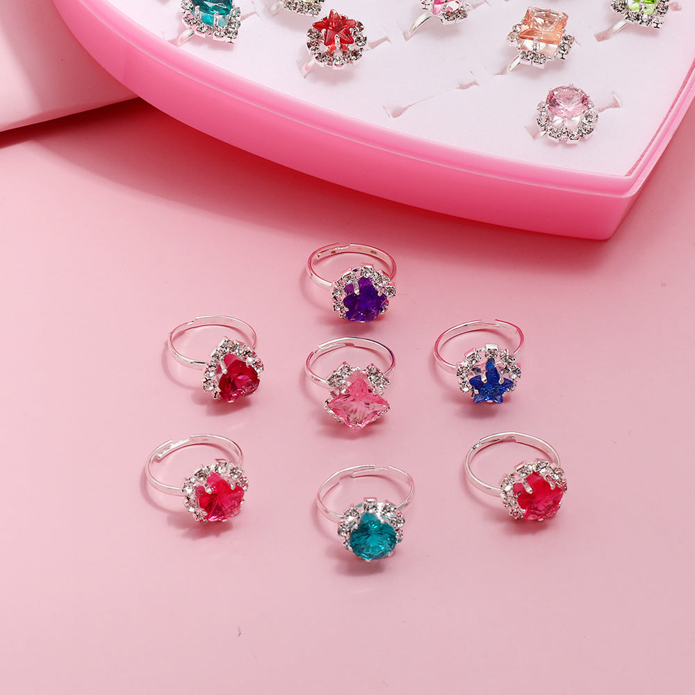 Children's Ring Female Cartoon Jewelry Princess Ring Resin Toy Set Kindergarten Little Gift Girl Handwear