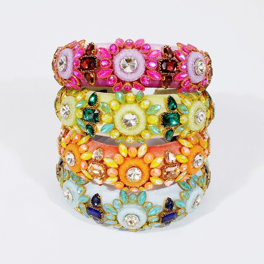 Exquisite Embroidery Rhinestone Flower Headbands Simulation Pearl Beads Padded Headpieces Women's Hair Jewelry Accessories Gifts