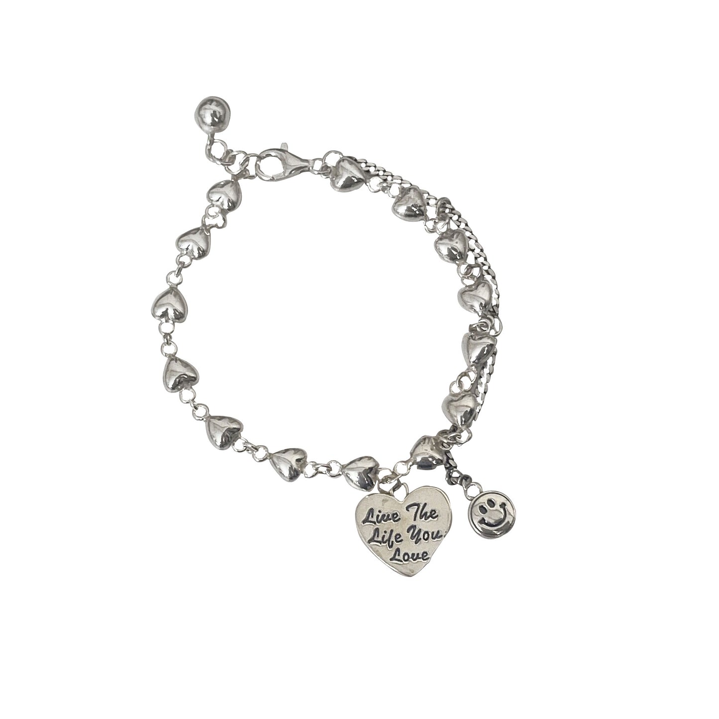 S925 Sterling Silver Small Love Bracelet Women's Light Luxury Style Summer New Smiley Face Jewelry