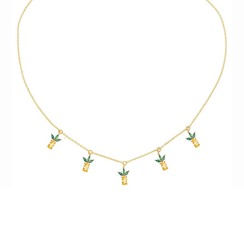 Jewelry INS Hot Color Zircon Necklace Cherry Honey Peach Tropical Fruit Collar Chain Necklace Girl