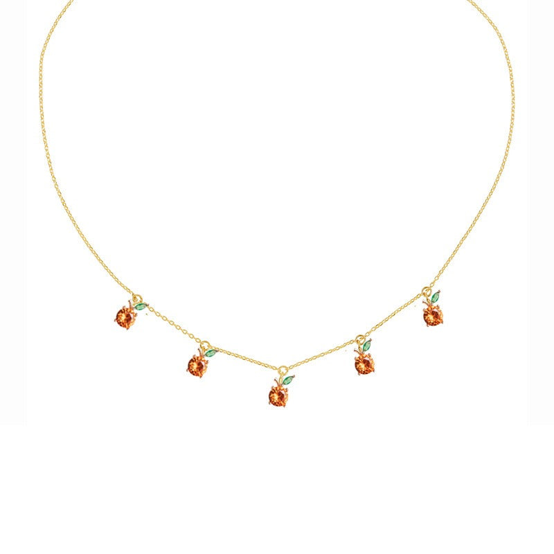 Jewelry INS Hot Color Zircon Necklace Cherry Honey Peach Tropical Fruit Collar Chain Necklace Girl