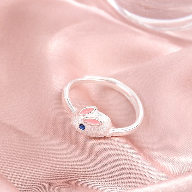 Ins S925 Sterling Silver Bunny Ring Fairy Style Cute Animal Ring Cartoon Girl Jewelry Girl