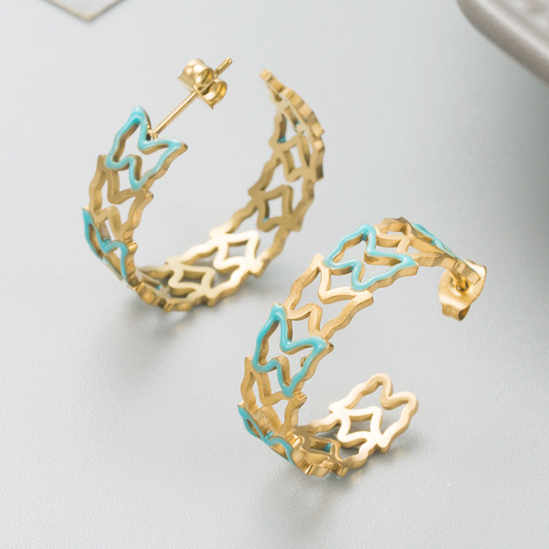 Trendy Titanium Steel Earrings Female Hollow Fashion Geometric Personality Creative Earrings Titanium Steel Jewelry