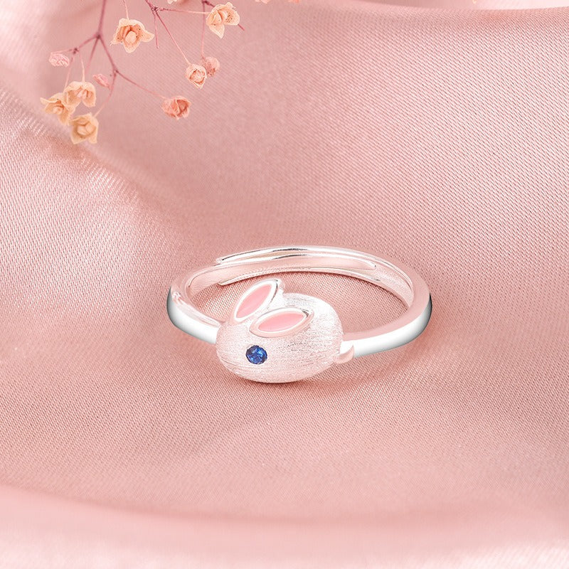 Ins S925 Sterling Silver Bunny Ring Fairy Style Cute Animal Ring Cartoon Girl Jewelry Girl