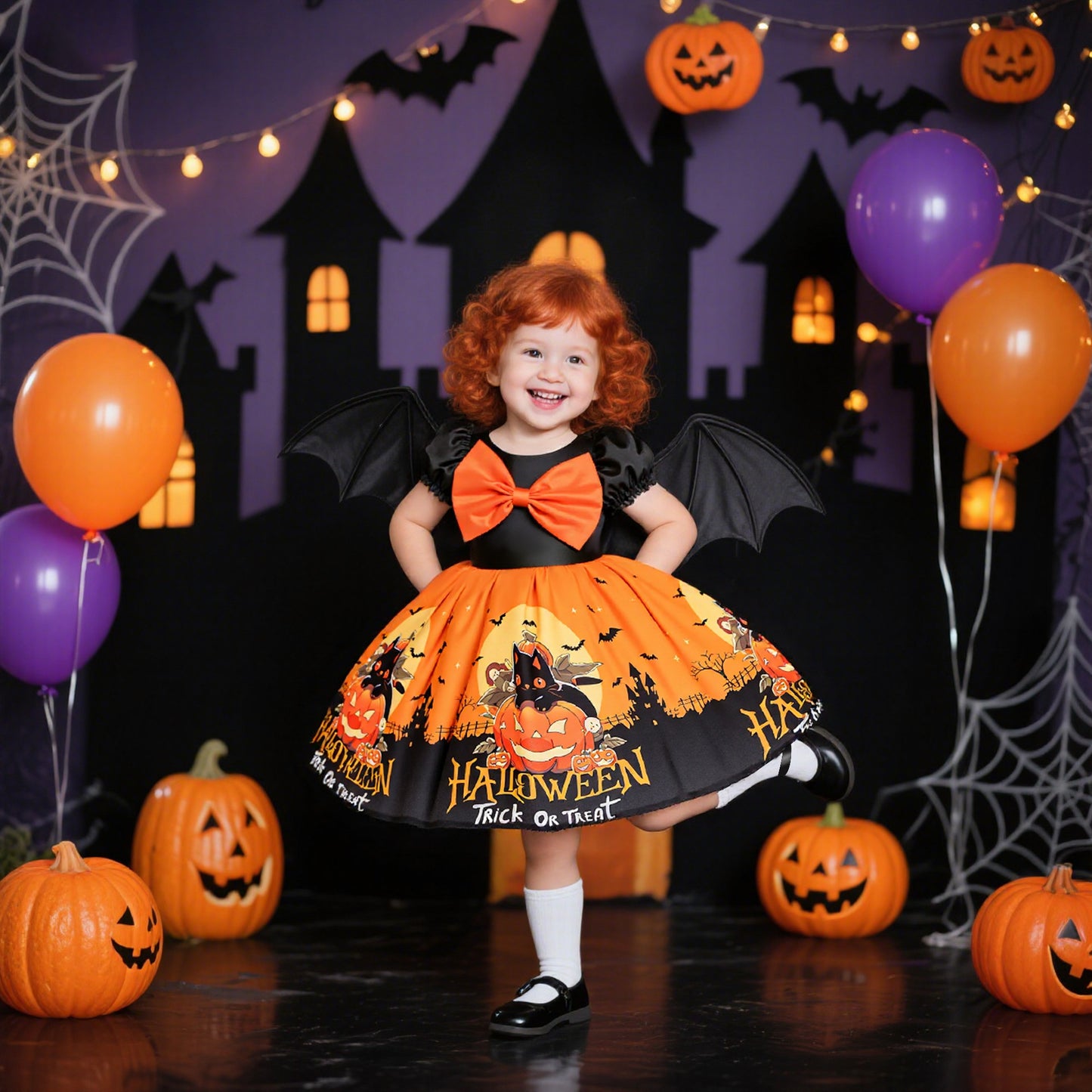Fancy Halloween Girls' Dress Satin Printed Children's Dress