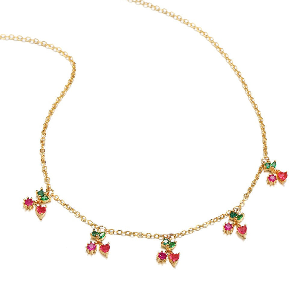 Jewelry INS Hot Color Zircon Necklace Cherry Honey Peach Tropical Fruit Collar Chain Necklace Girl