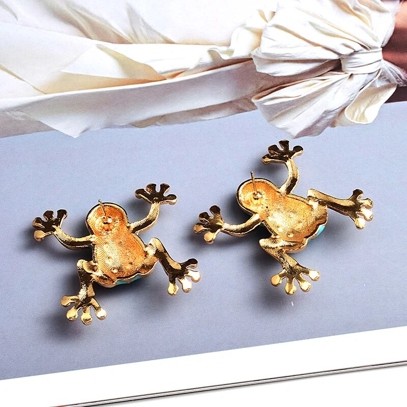 New Cute Animal Enamel Stud Earrings For Women Frog Metal Earring Girls Birthday Party Jewelry Accessories