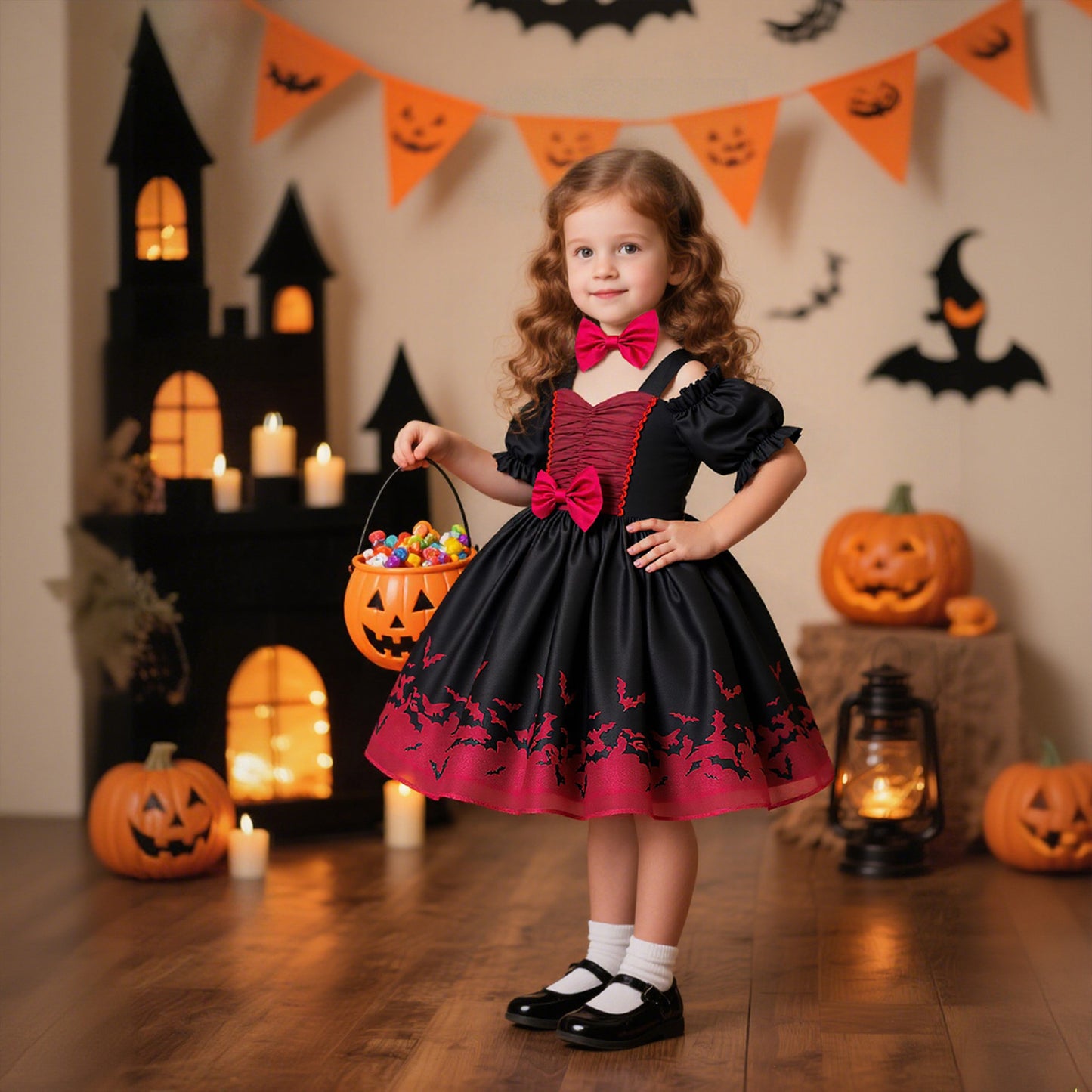 Halloween New Girls' Princess Dress Printed Organza Dress Children's Festival