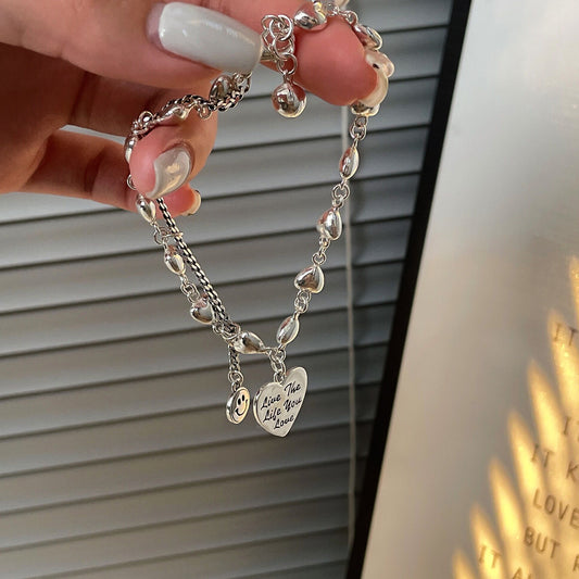 S925 Sterling Silver Small Love Bracelet Women's Light Luxury Style Summer New Smiley Face Jewelry