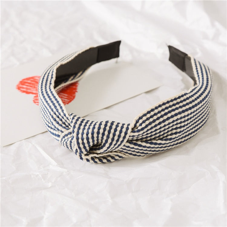Korean New Simple Cross Grid Hair Hoop Women's Wide Version Crimping Knot Headband Hair Band Jewelry