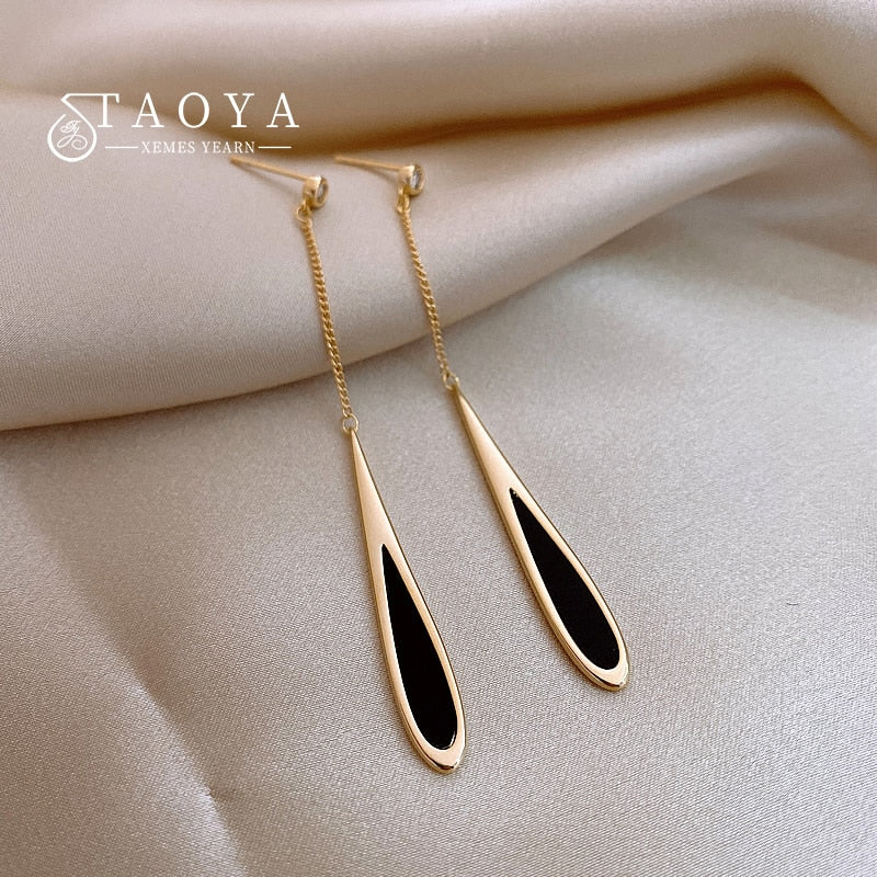 Fashion Black Drop Tassel Long Earrings New Fashion Party Luxury Accessories For Women's Temperament Jewelry